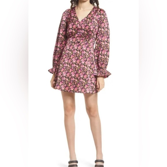 Vero Moda Elly Floral V-Neck Long Sleeve Mini Dress Tagged Large Fits Small - Picture 1 of 10
